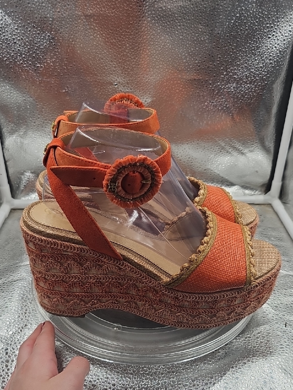 S Orange And Tan Sam Edelman Platform Heels Size 9 - Picture 4 of 12